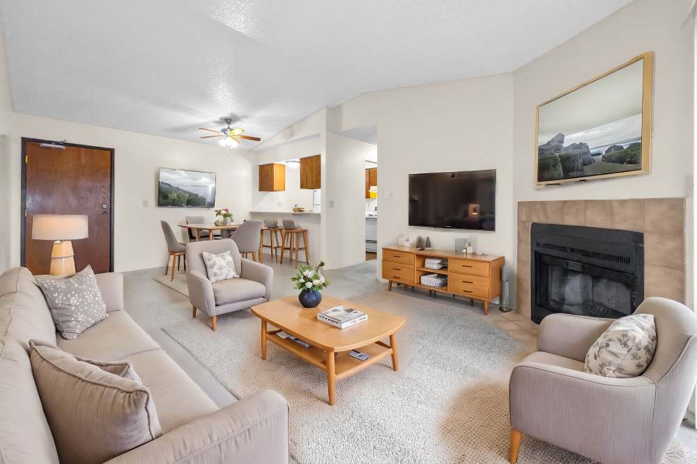 Living room with its premium features at Westwood Apartments in West Des Moines,Iowa