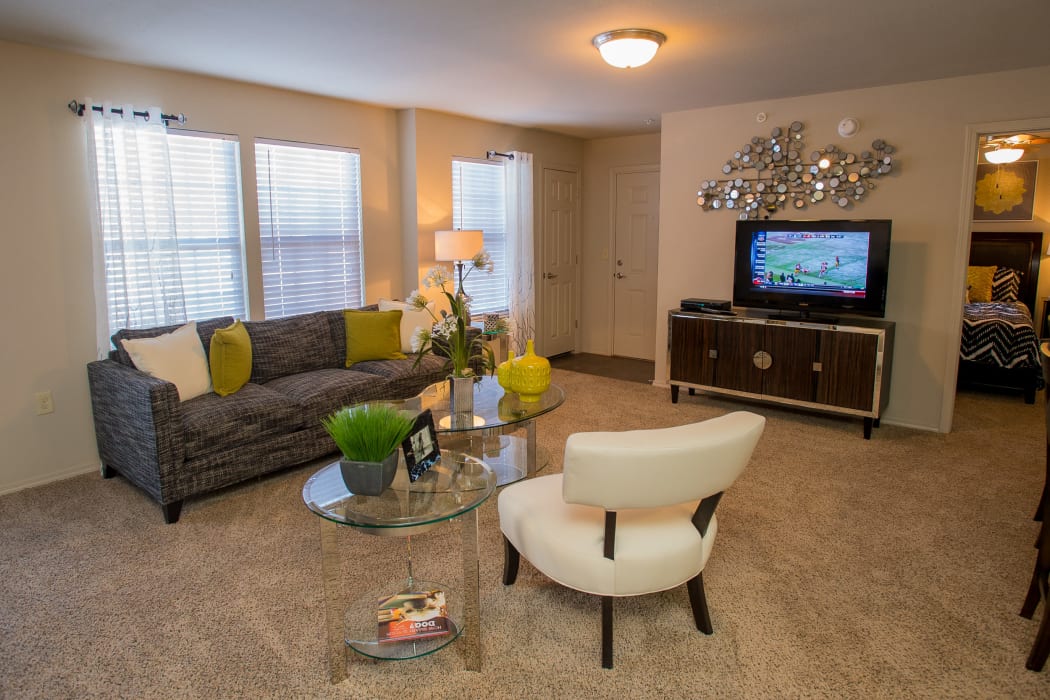 Living room with carpet at Villas at Canyon Ranch in Yukon, Oklahoma
