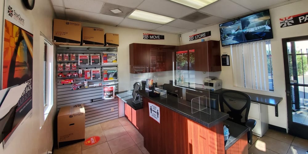 Packing supplies available in the leasing office at StorQuest Self Storage in Palm Springs, California