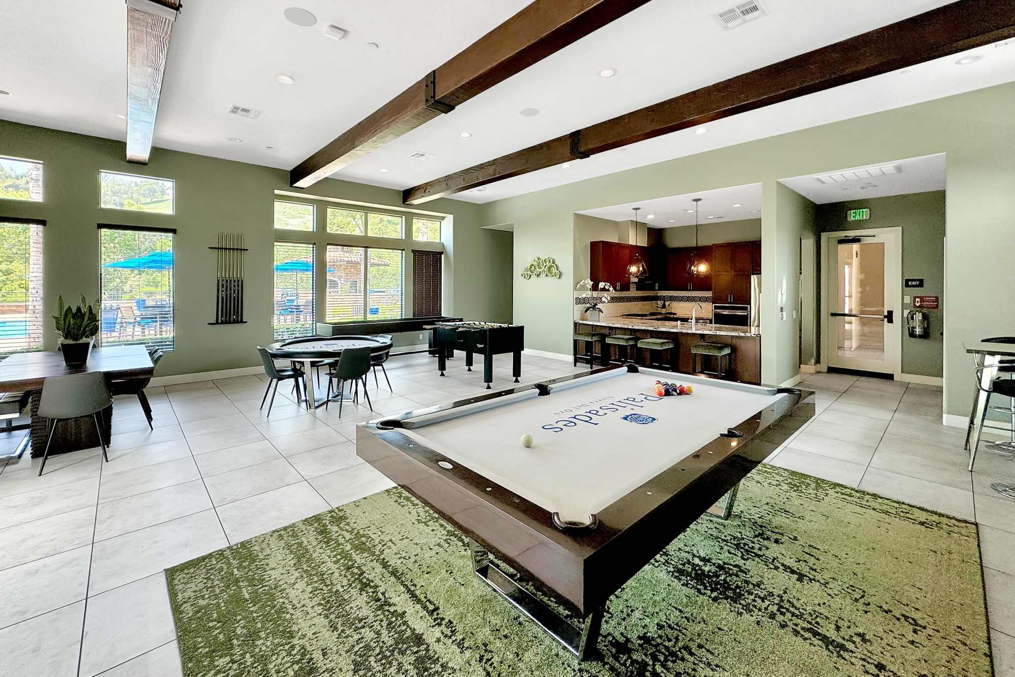 Clubhouse with indoor games at Palisades Sierra Del Oro in Corona, California