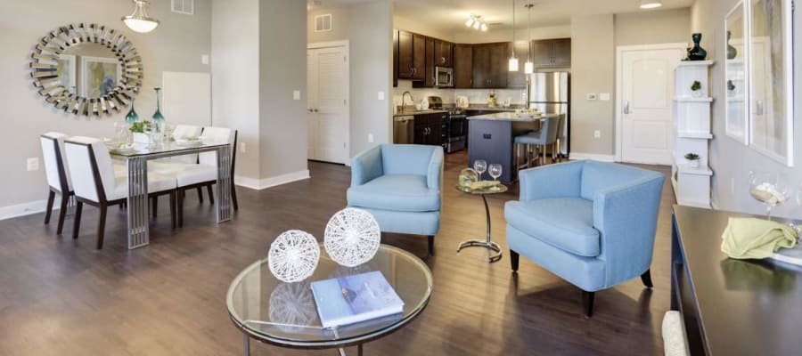 Model living room at Avanti Luxury Apartments in Bel Air, Maryland