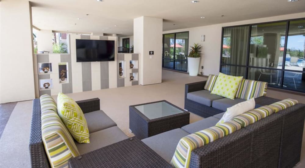 Outdoor lounge space at Imperial Lofts in Sugar Land, Texas