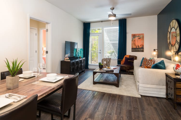 Spacious floor plans, some with wood-style flooring, at City View in Atlanta, Georgia.