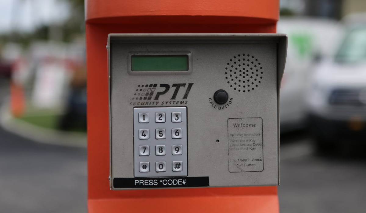 Keypad entrance at Midgard Self Storage in Key West, Florida
