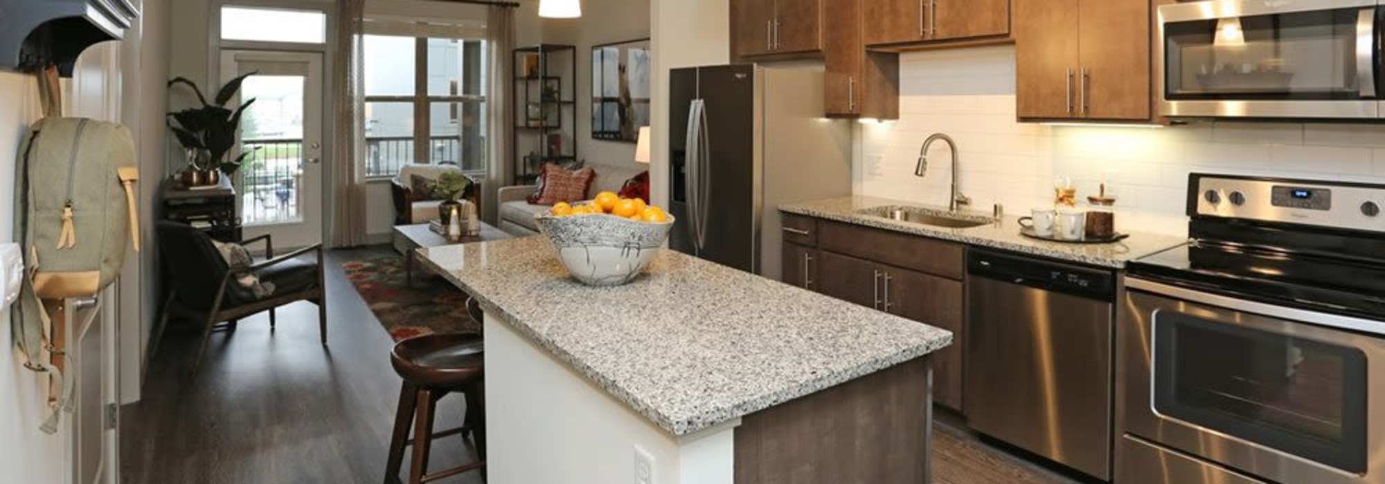 Kitchen with granite counter tops at The Marling in Madison, Wisconsin