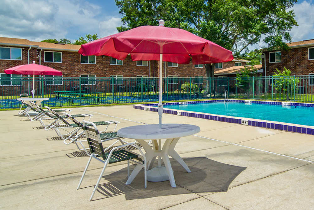 Resort-style swimming pool at Monaco Arms in Jacksonville, Florida
