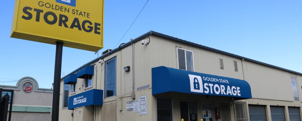 The front office and signage at Golden State Storage - Sepulveda in North Hills, California