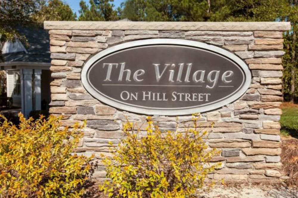 The community sign at Village on Hill Street in Raleigh, North Carolina