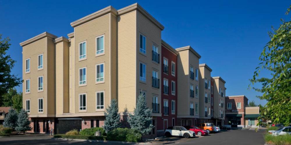 Apartment exterior at Bell Tower at Old Town Square in Wilsonville, Oregon