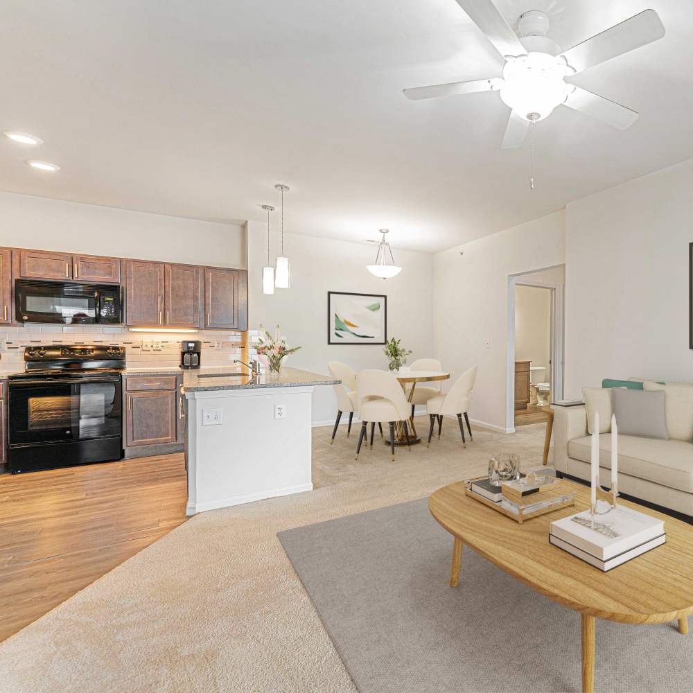 Kitchen with appliances at Celtic Crossing in St. Peters, Missouri