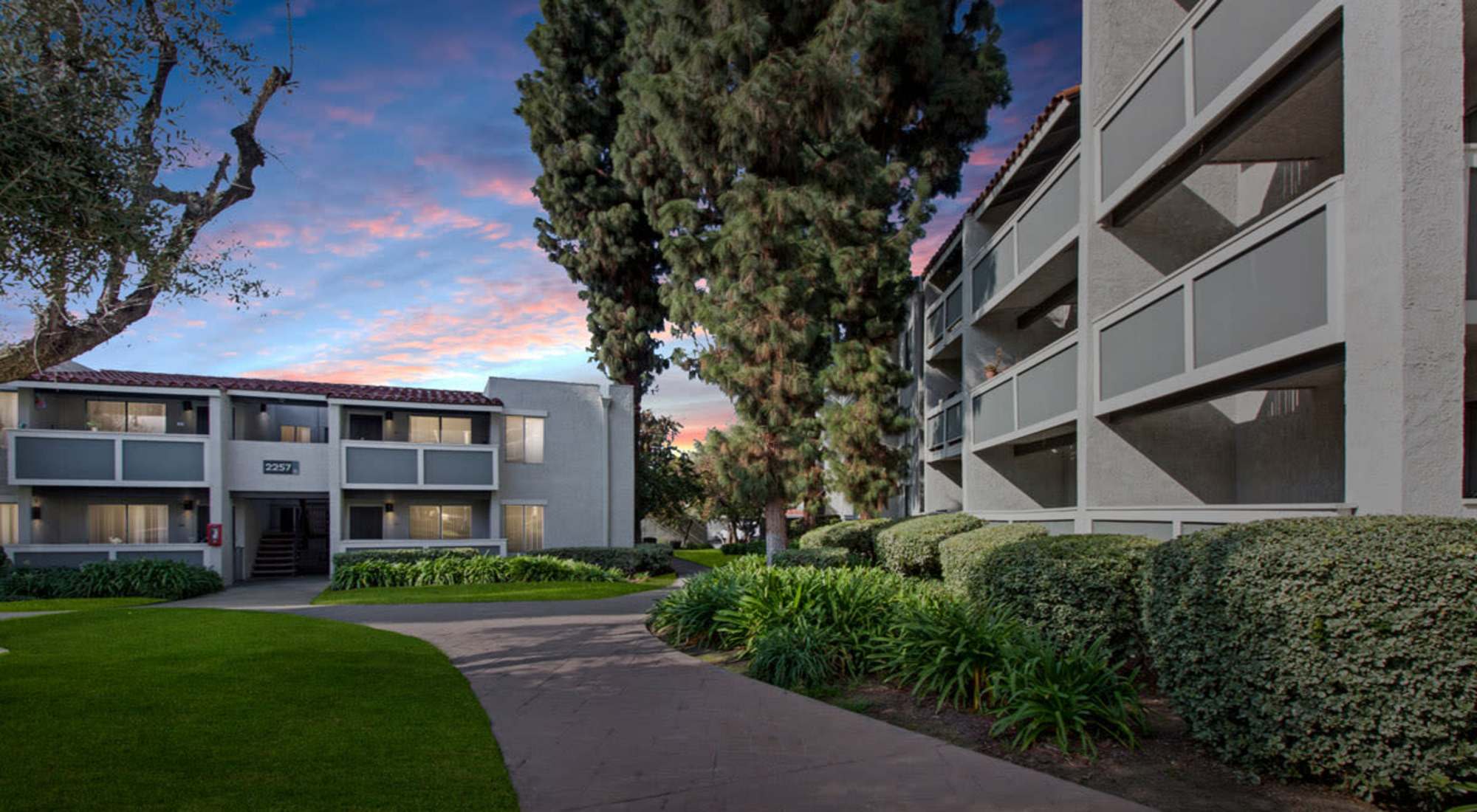 Exterior view of apartments at Olive Ridge in Pomona, California