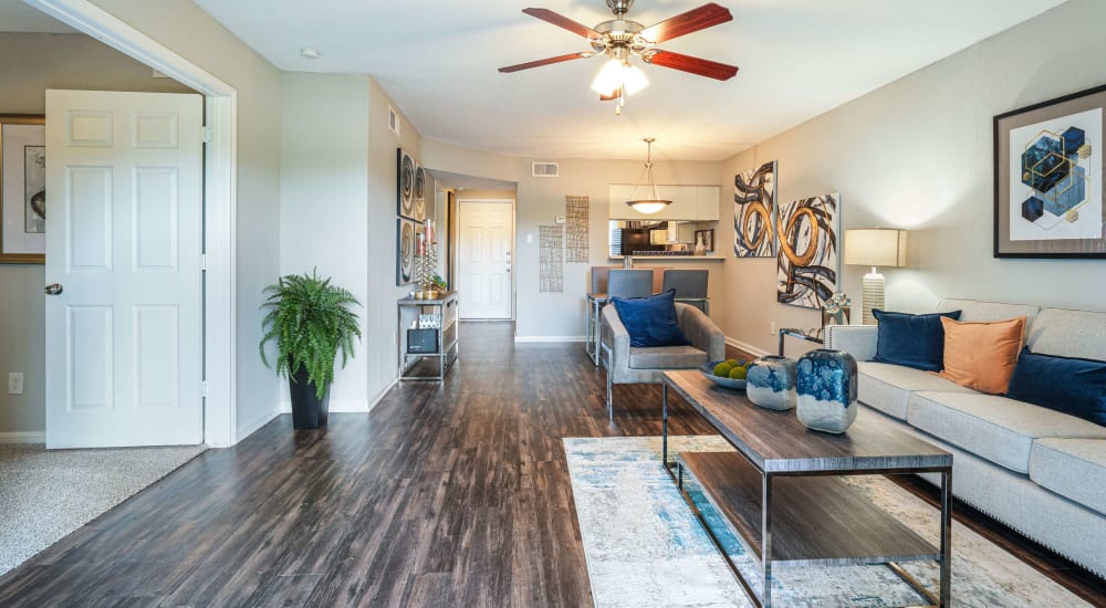 Resident living space in a model home at The Madison on the Lake in Houston, Texas