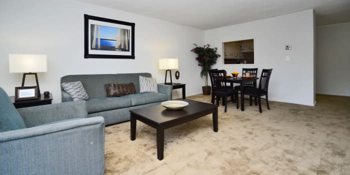 Model living room at Towers of Windsor Park Apartment Homes in Cherry Hill, NJ