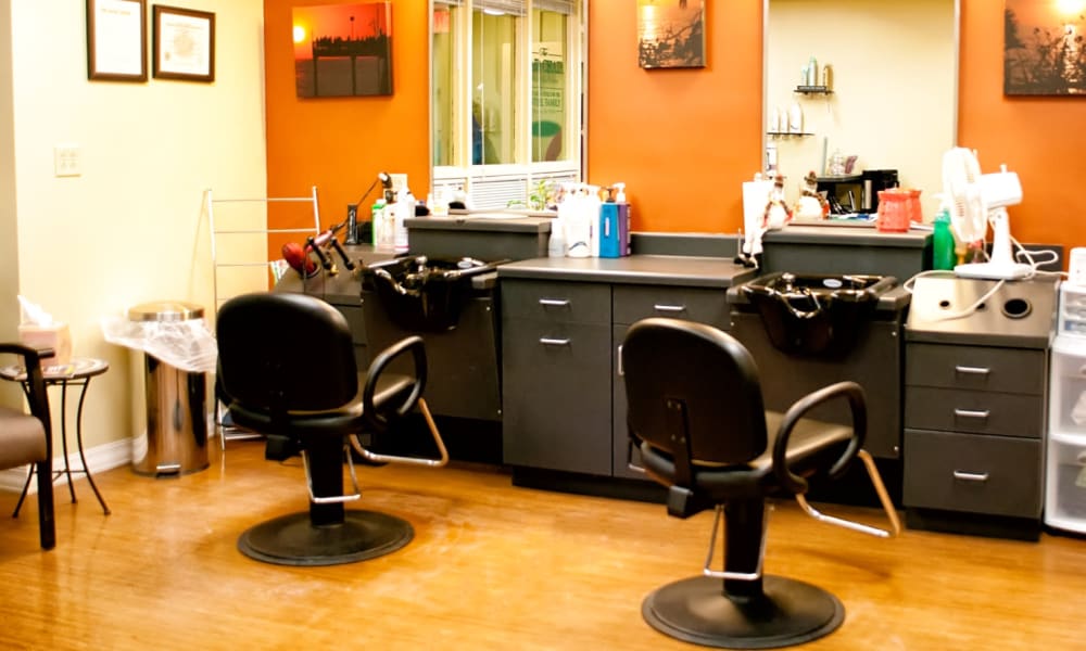 Salon chairs and vanity stations at Edgerton Care Center in Edgerton, Wisconsin