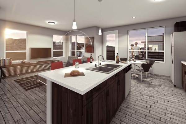 Sleek model kitchen at FalconView in Colorado Springs, Colorado