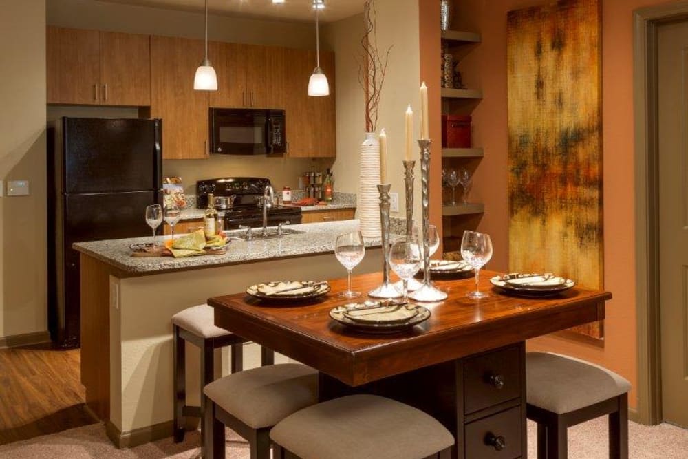 Spacious kitchen in model apartment home at The Addison at South Tryon in Charlotte, North Carolina