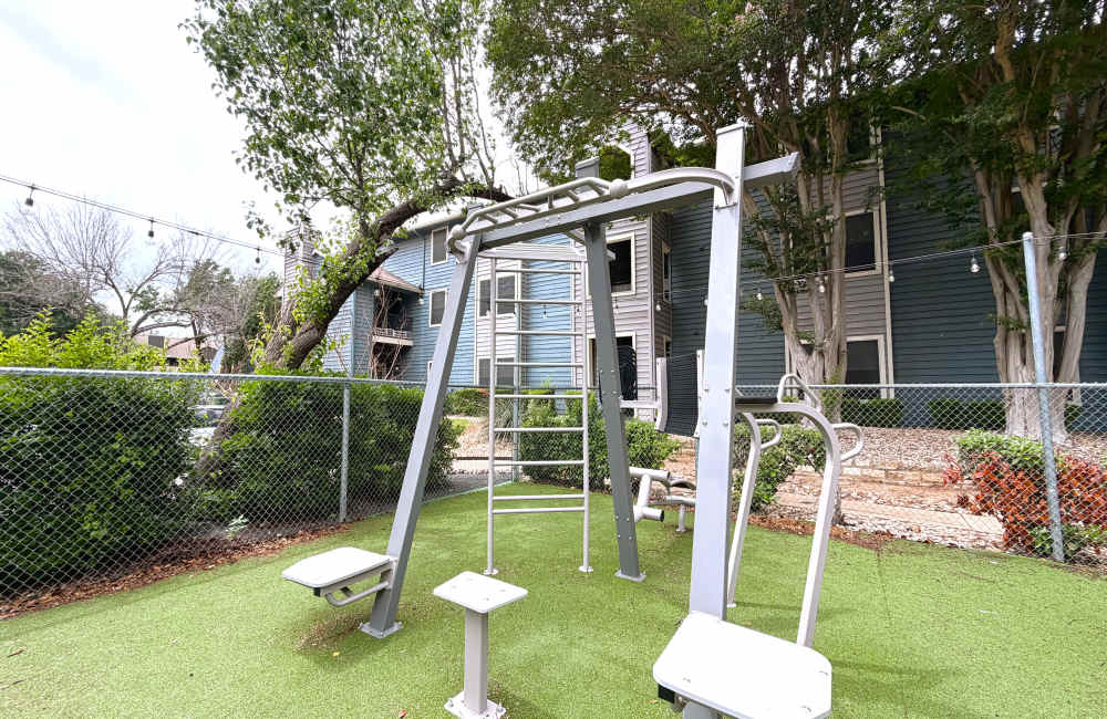 Outdoor fitness area at SoNA in Austin, Texas