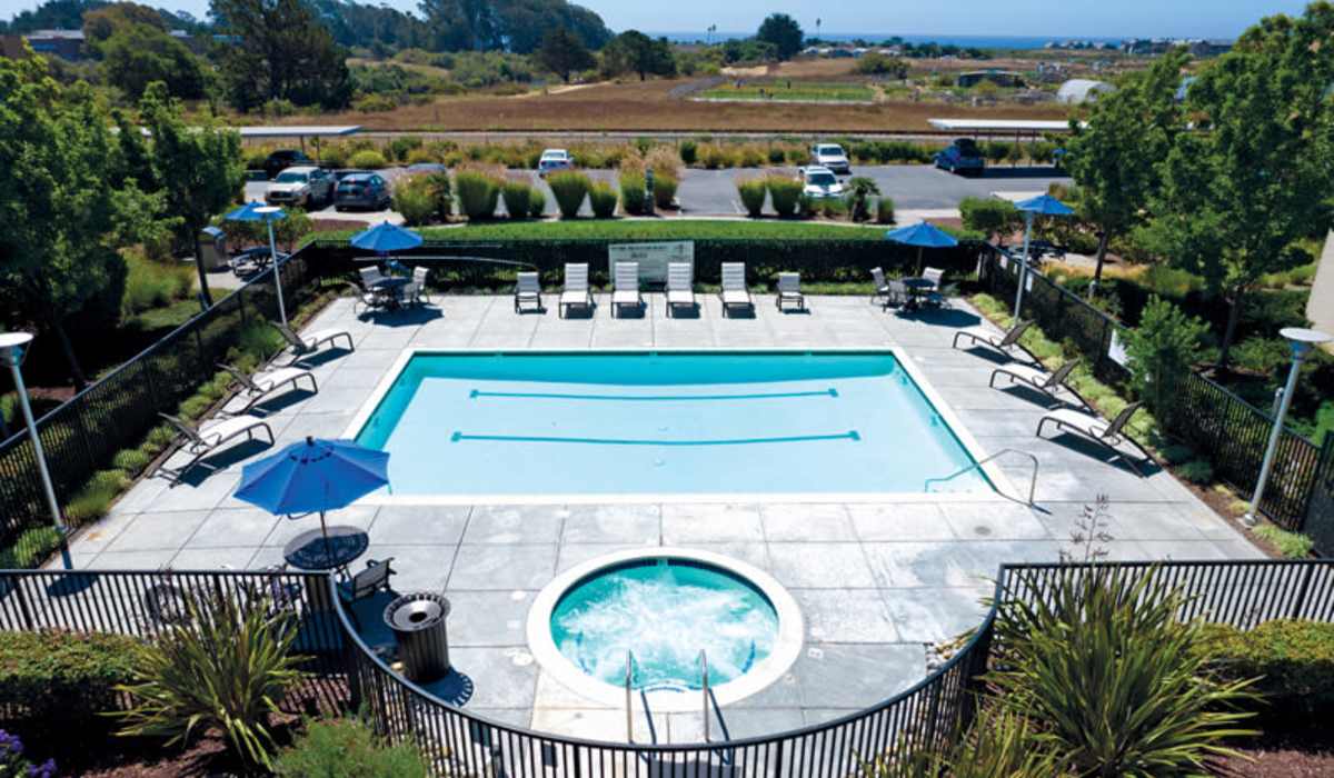 Great view of pool area at Pacific Shores, Santa Cruz, California