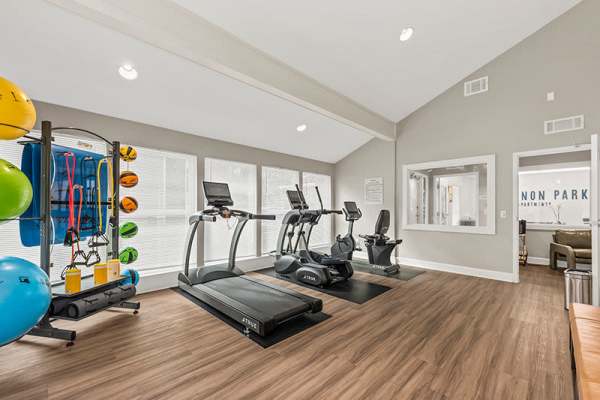 Fitness center with treadmills at Shannon Park in Goose Creek, South Carolina