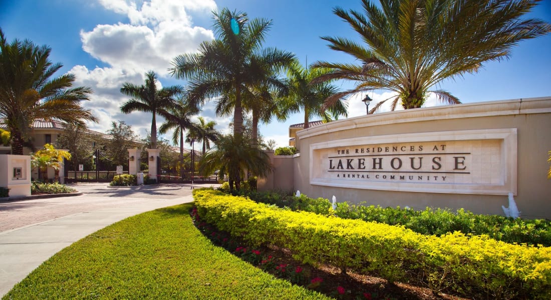 Signage at the main entrance to The Residences at Lakehouse community