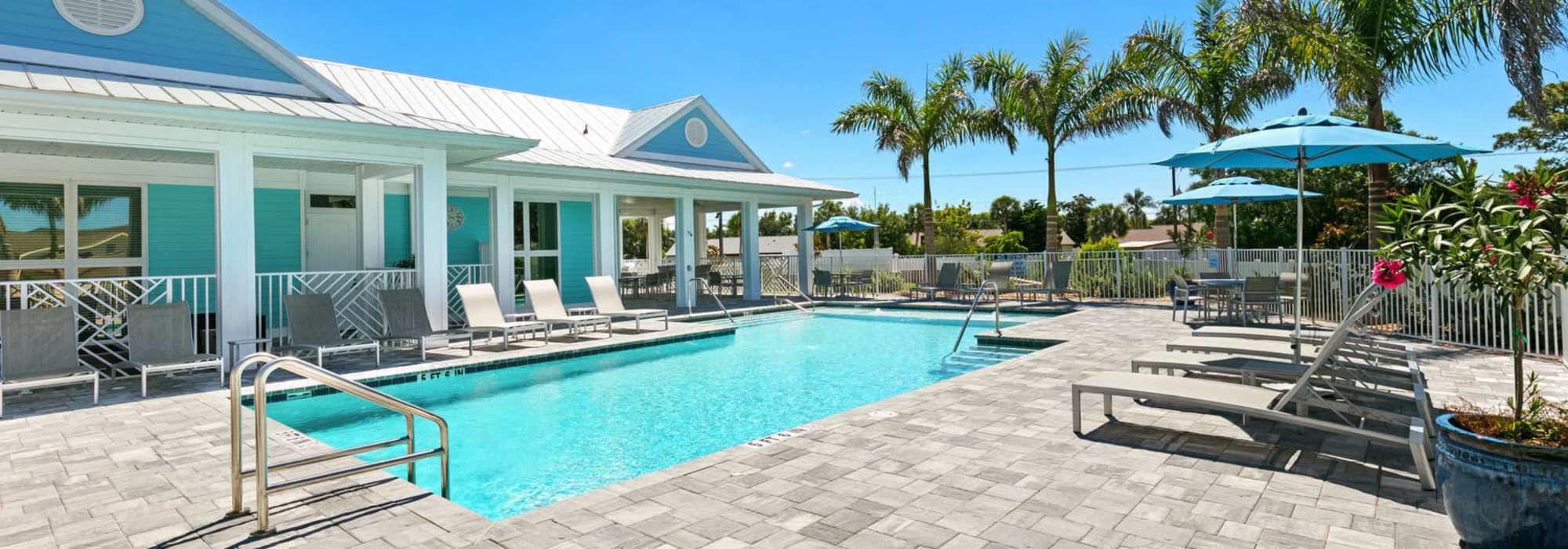 description at sparkling water pool in Lemon Bay Apartments in Englewood, Florida