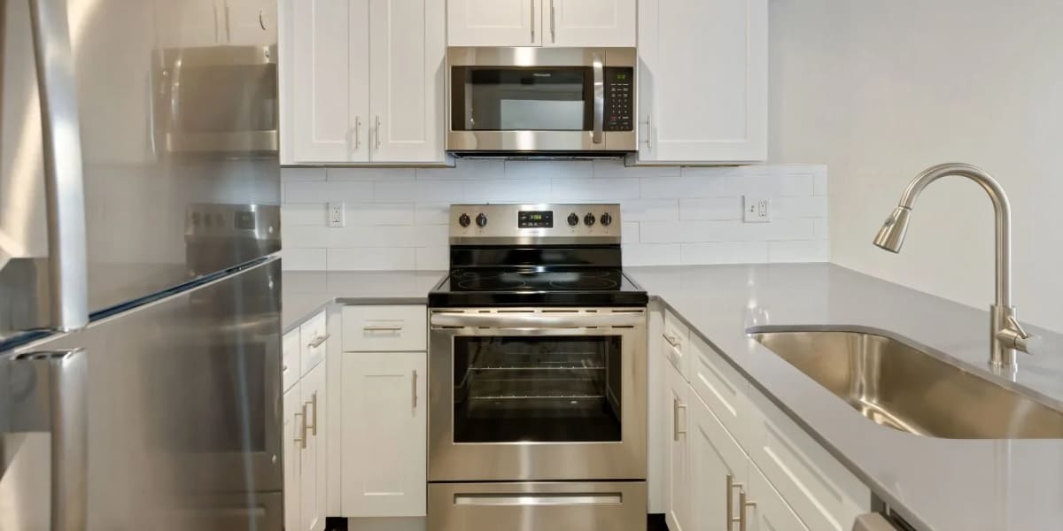 Apartment building kitchen at Rayside Residences in Garland, Texas