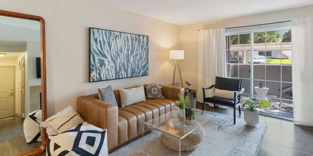 Living room with premium features at Fairways on Green Valley in Henderson,Nevada 