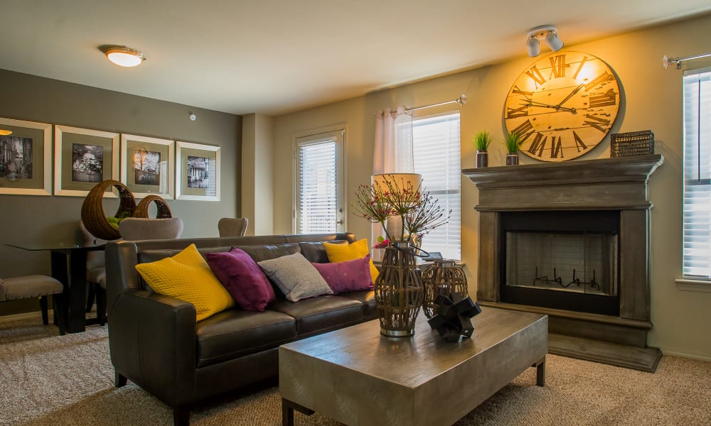 Bright and open living room at Icon at Broken Arrow in Broken Arrow, Oklahoma