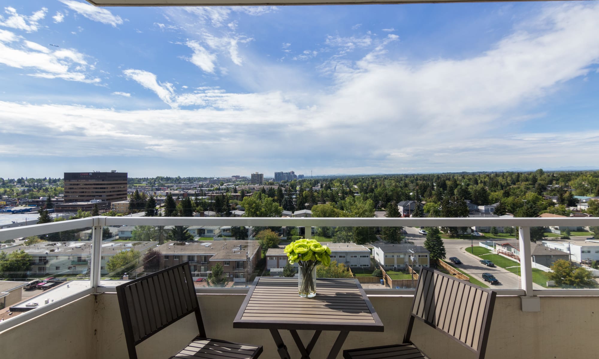 City view from balcony at Glenmore Heights in Calgary