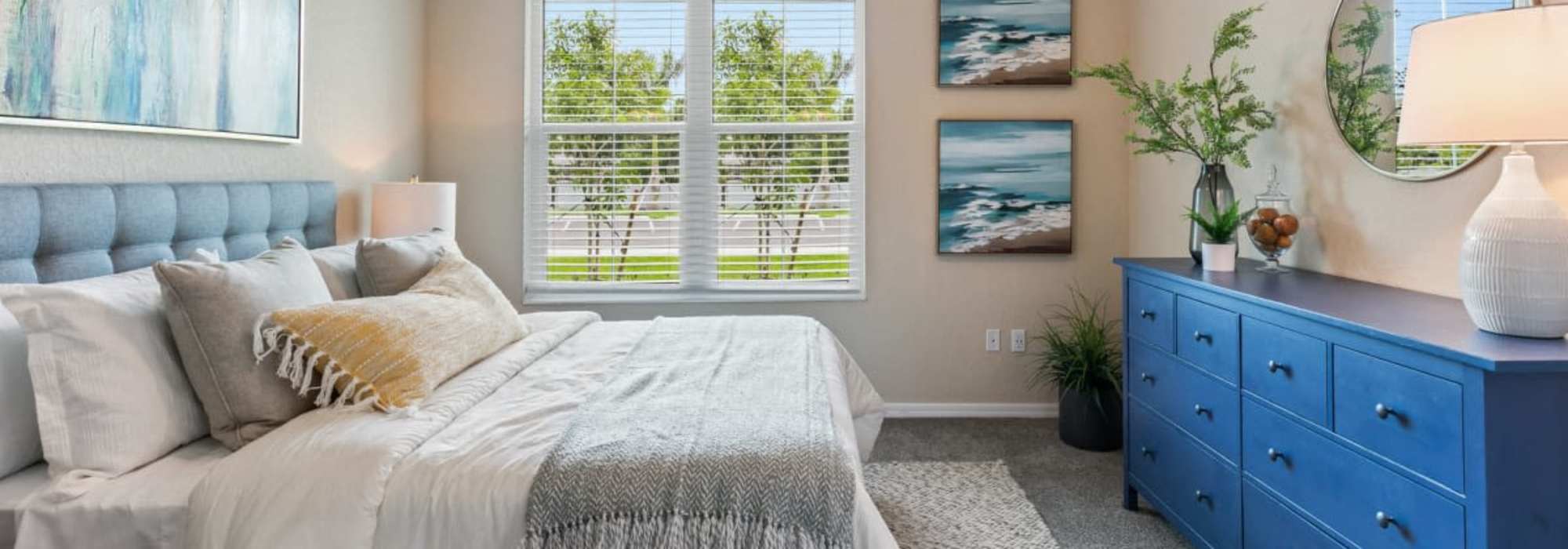 Well-designed apartment bedroom at The Bergamot Apartments On 780 in Sarasota, Florida