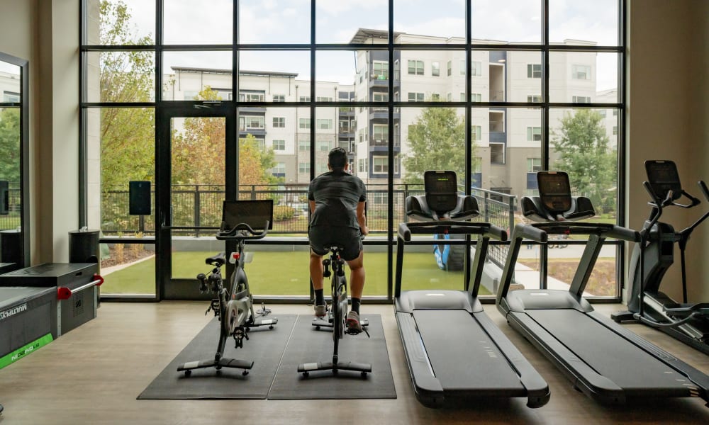 Man having his daily exercise with a stunning morning view at Citizen in Atlanta, Georgia