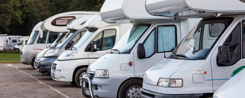 RVs parked at B Street Self Storage in Forest Grove, Oregon