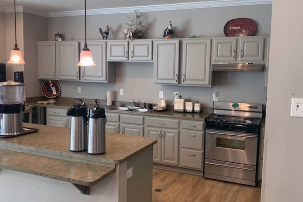 Kitchen area in senior living apartment at GreenTree at Mt. Vernon in Mt. Vernon, Illinois