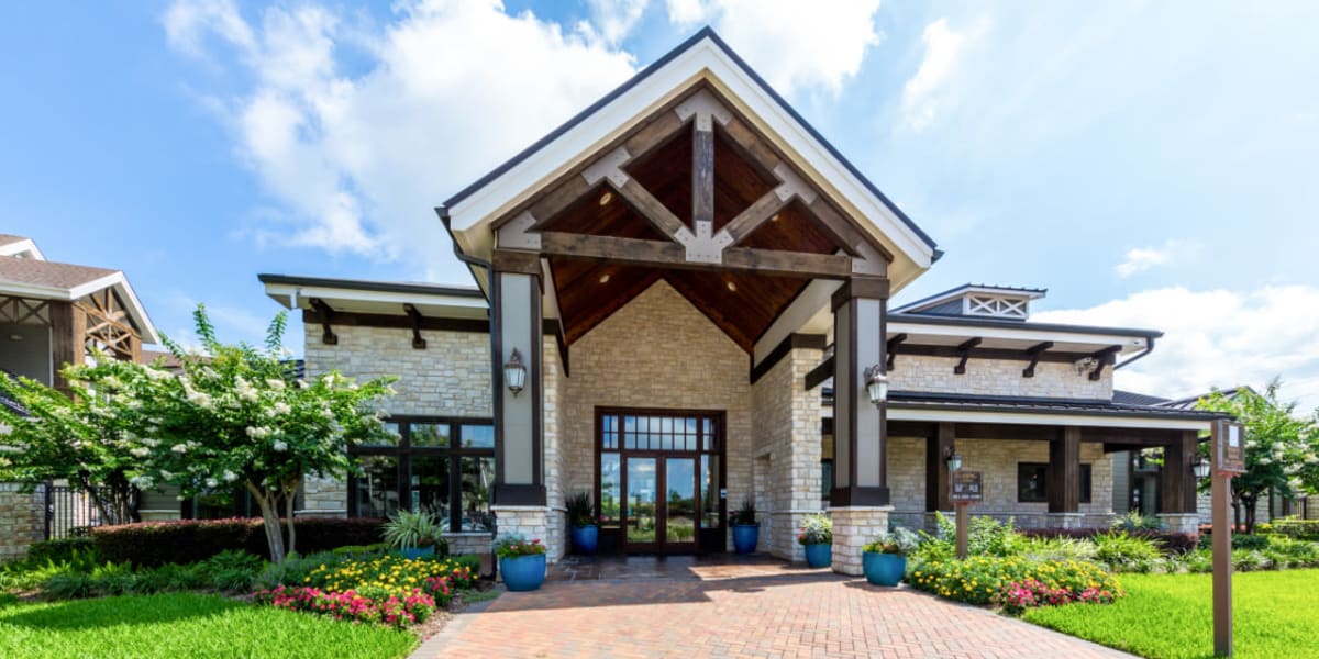 Clubhouse front entrance at Marquis at Sugar Land in Sugar Land, Texas