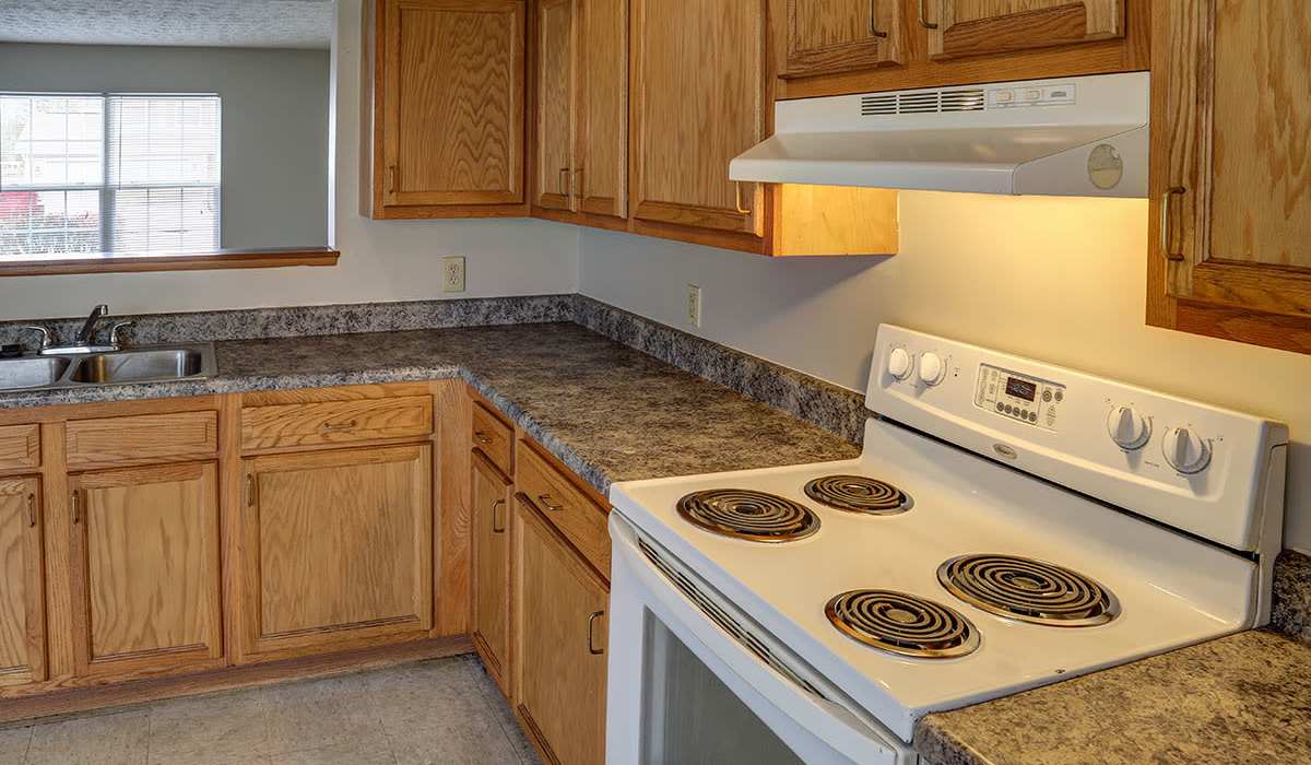 Kitchen showing a range and a hood at Webster Greene in Peebles, Ohio