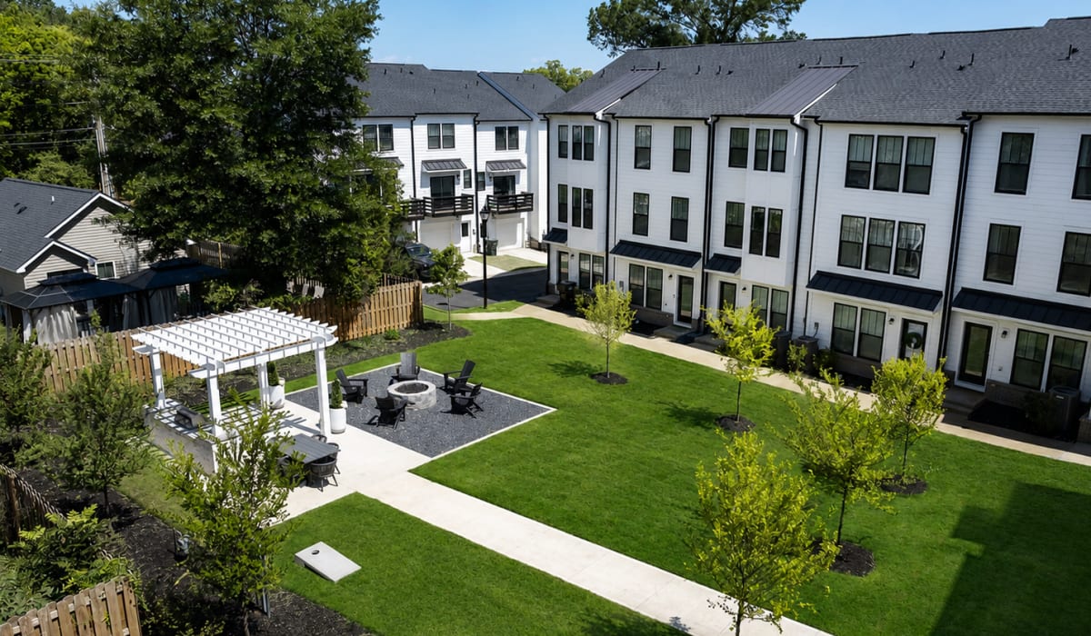 Courtyard with Outdoor Seating and Firepit at Maybrook Terraces in Greenville, South Carolina
