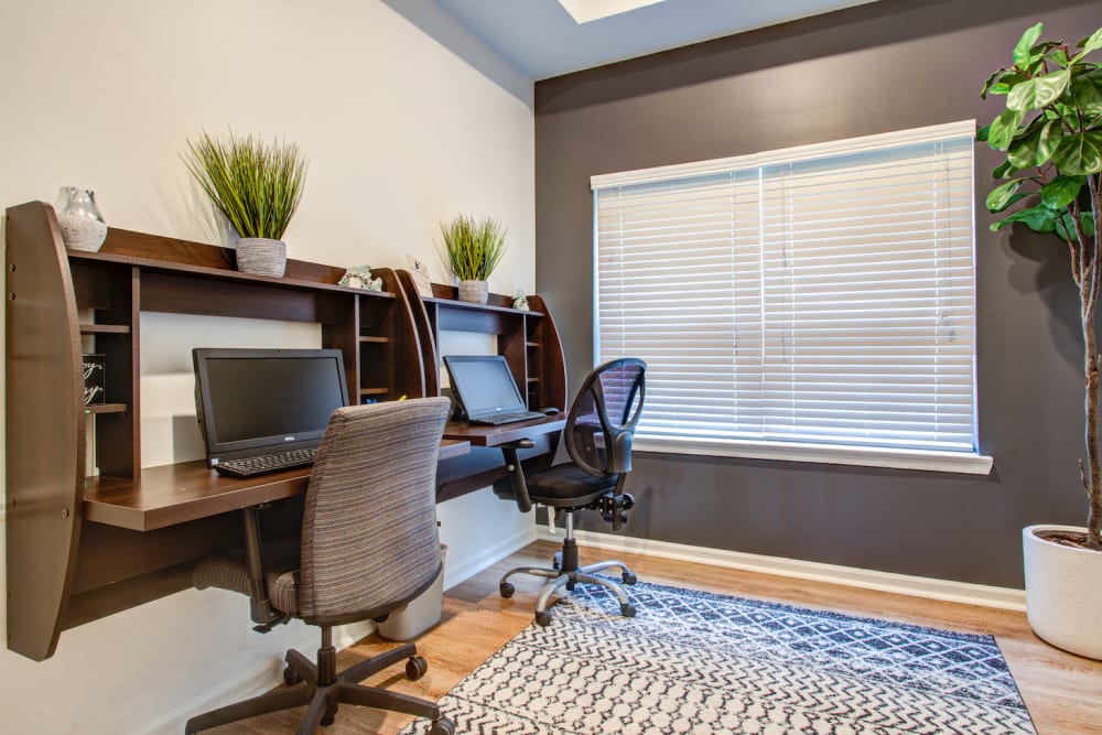 A business center with computers for resident use at Kensington at Beverly Hills in Southfield, Michigan