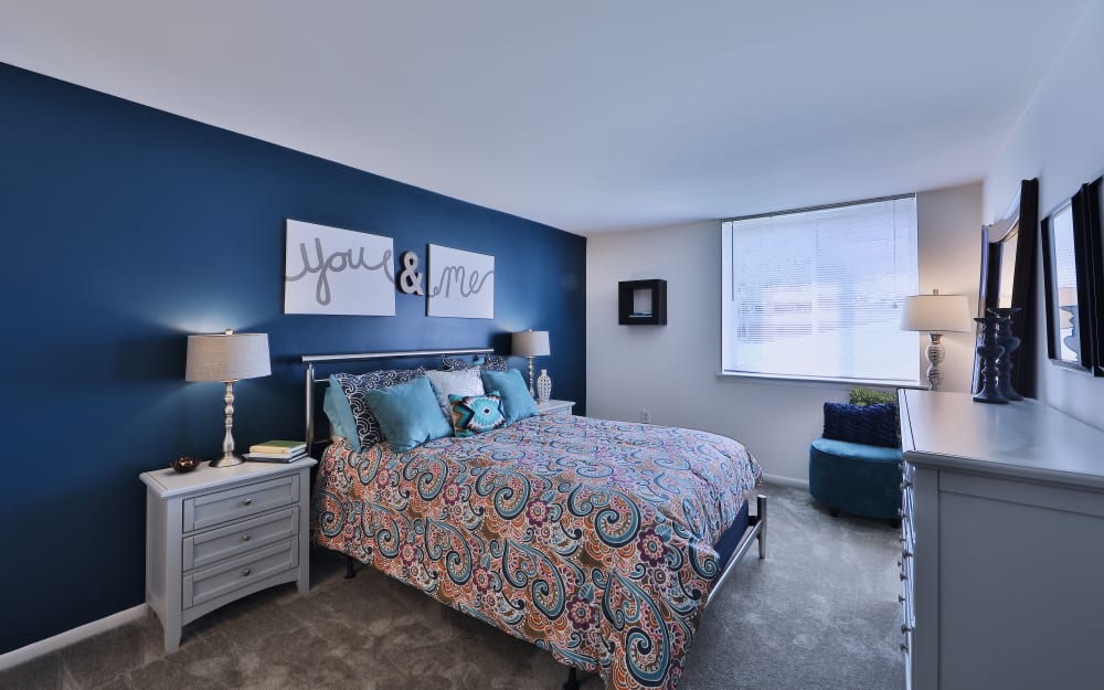 Model bedroom in a home at Lakewood Hills Apartments & Townhomes in Harrisburg, Pennsylvania