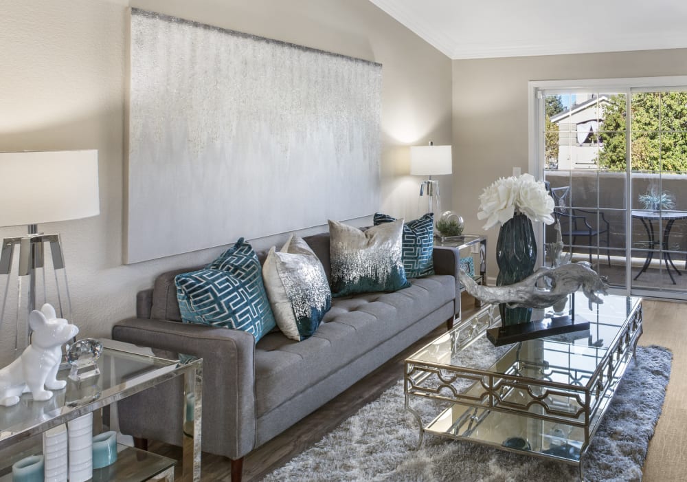 Spacious living room with wood flooring at Sherwood in Folsom, California