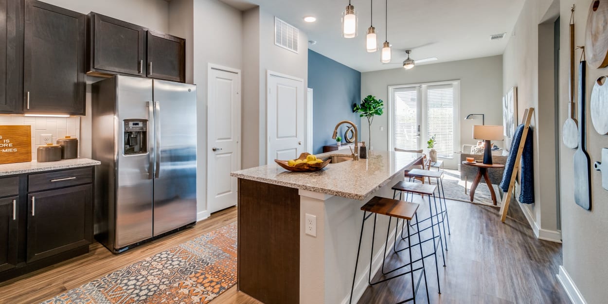 Kitchen with modern appliances at Luxia River East, Fort Worth, Texas