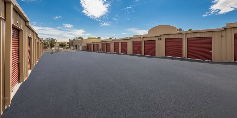 Easy-to-access ground-floor outdoor storage units at Fort Apache Desert Inn Self Storage in Las Vegas, Nevada