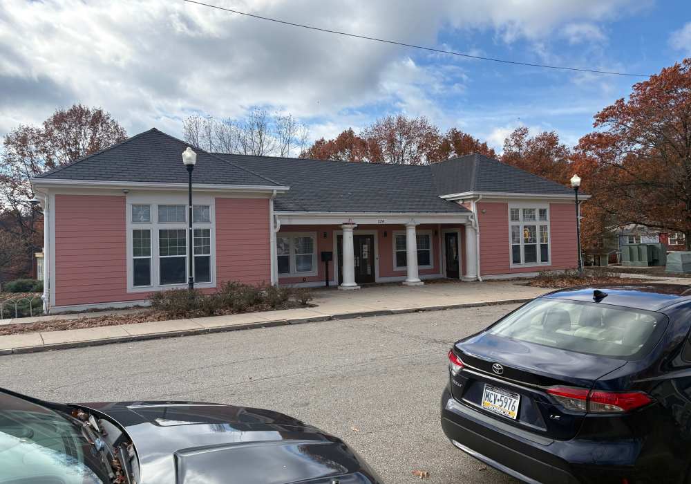 Charming community surroundings and exterior shot of apartments at Prestigious Hills in Pittsburgh, Pennsylvania