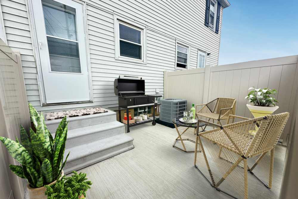 Private patio with bbq at Eden Green Townhomes in Columbus, Ohio