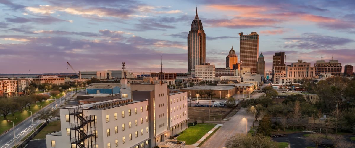 City skyline at The Gateway Apartments in Mobile, Alabama