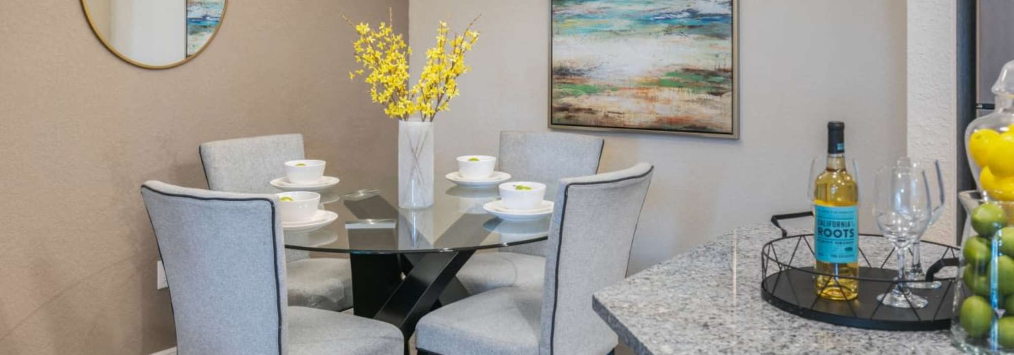 Cozy dining space in the apartment at The Bergamot Apartments On 780 in Sarasota, Florida