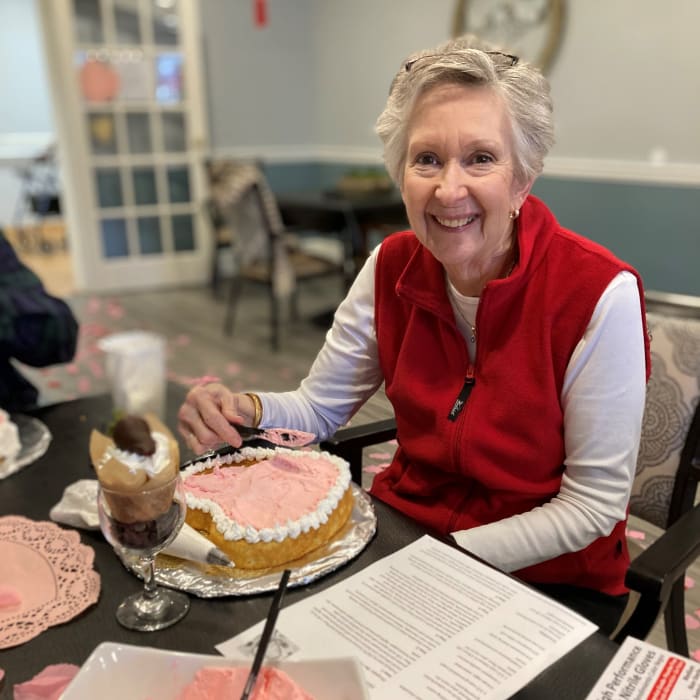 Resident with cake at The Clinton Presbyterian Community in Clinton, South Carolina