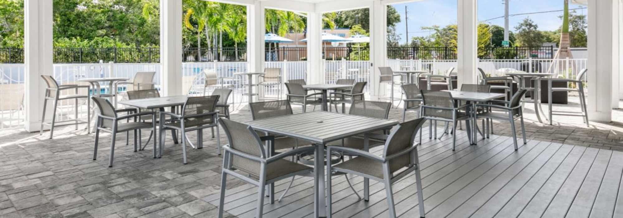 Outdoor community seating area at  The Bergamot Apartments On 780 in Sarasota, Florida