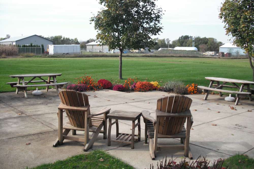 Private patio at Woodbrook Apartments in Three Rivers, Michigan