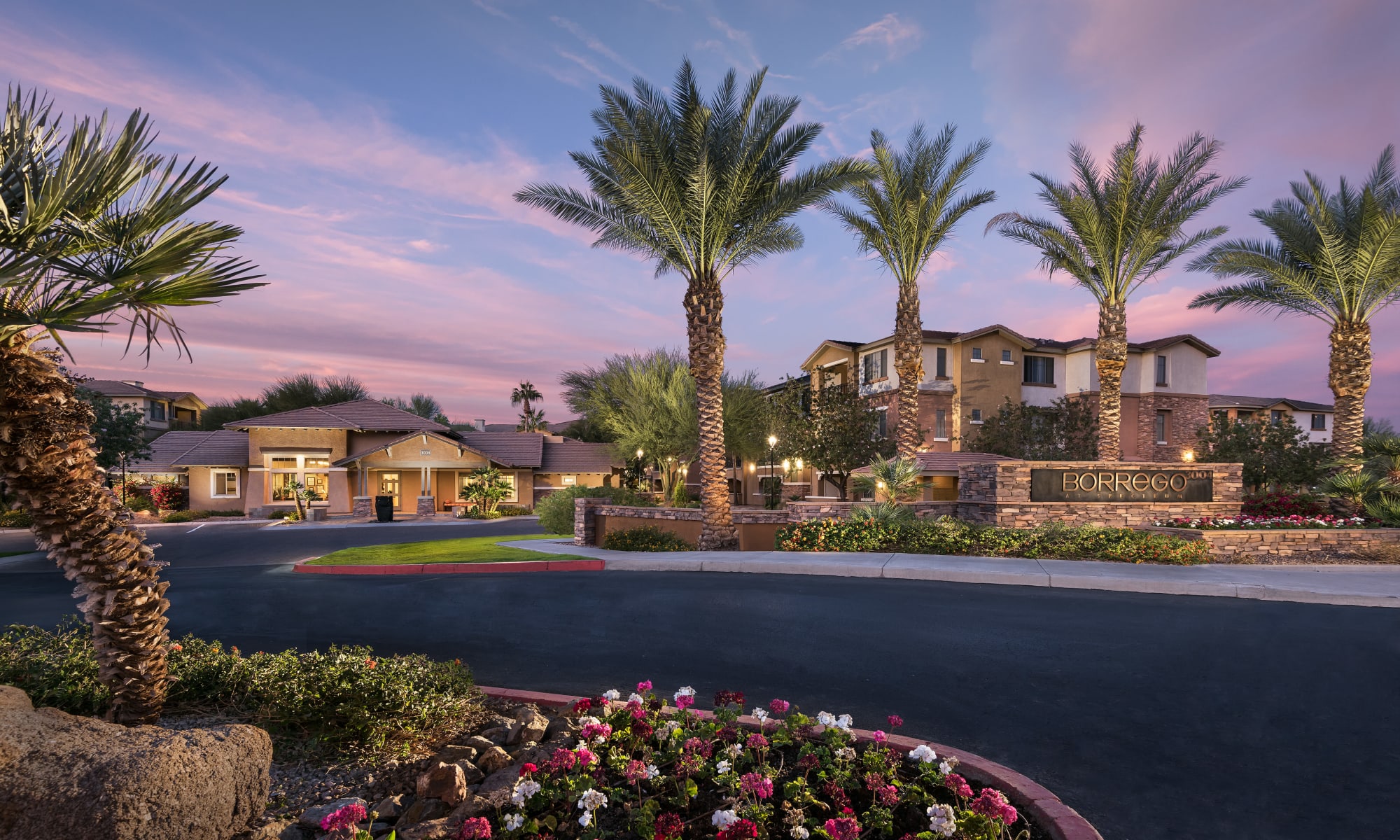 Sit by the pool at Borrego at Spectrum in Gilbert, Arizona