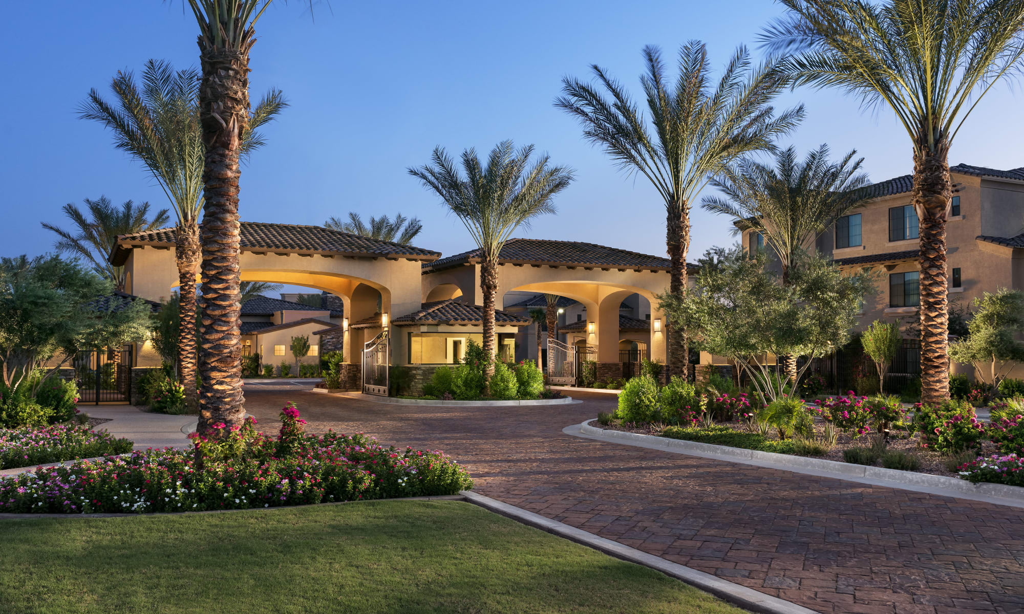 Beautifully landscaped entry at San Milan in Phoenix, Arizona